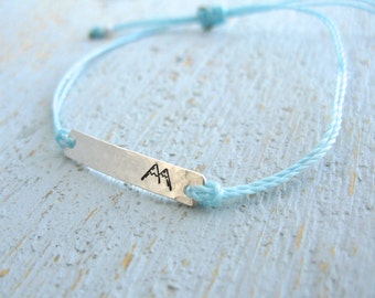 Mountain Bracelet, Silver Mountain Bracelet, Mountain Stamped Bracelet, Mountain String Bracelet, Hiking Bracelet, Nature Bracelet