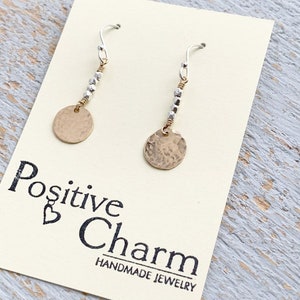 Tiny circle earrings, disk earrings, gold circle earrings, silver and gold earrings