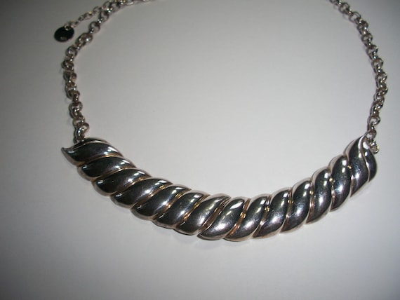 Solid 925 Silver Scalloped Bars Statement Necklace - image 2