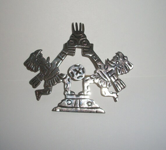 Large Solid Sterling Silver Mayan Aztec Ceremonia… - image 1