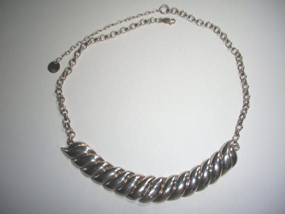 Solid 925 Silver Scalloped Bars Statement Necklace - image 1
