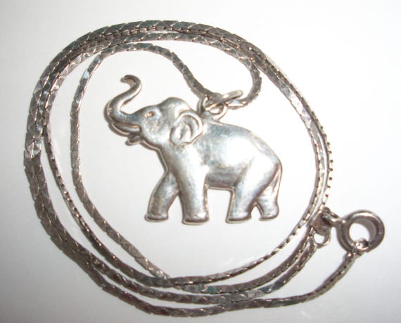 Solid Sterling Silver Elephant Pendant Necklace F… - image 1