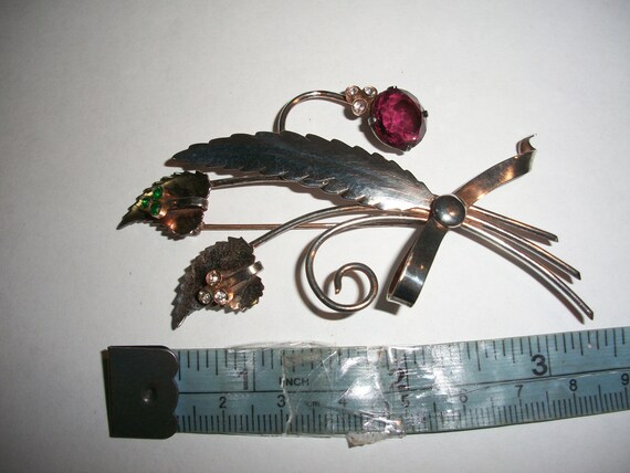 Vintage Sterling Silver Amethyst Flower Brooch - image 5