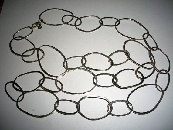 Solid 925 Silver Hammered Bubble Link 38" Necklace - image 1