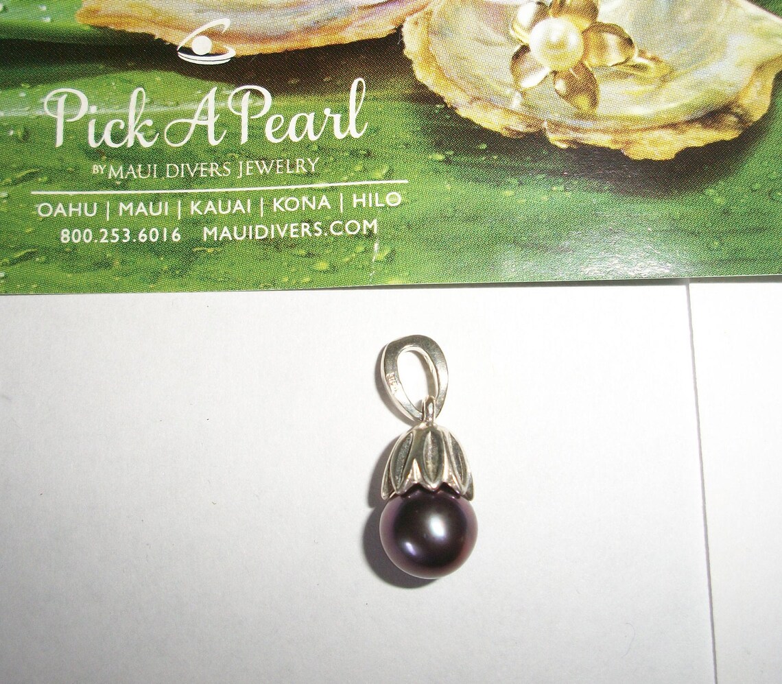 STERLING Silver Genuine Maui Divers Pearl Necklace Pendant Etsy