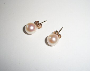 14k Gold Pearl Earrings 5.8 Mm Stud Vintage Signed Frankl