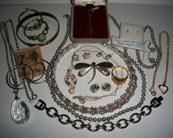 10k Gold, 925, Jade, Rhinestones, Jewelry Lot #GS