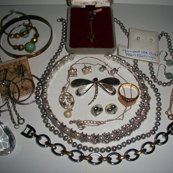 10k Gold, 925, Jade, Rhinestones, Jewelry Lot #GS