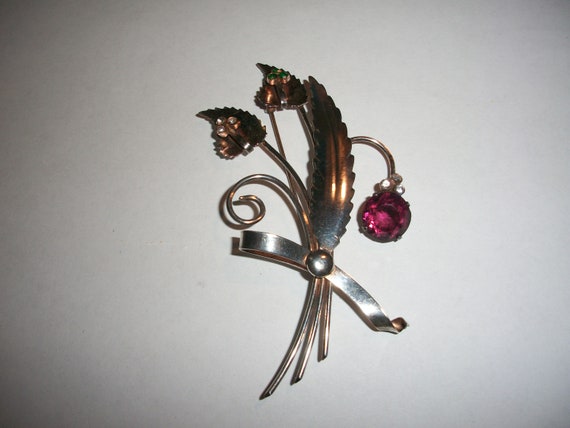 Vintage Sterling Silver Amethyst Flower Brooch - image 2