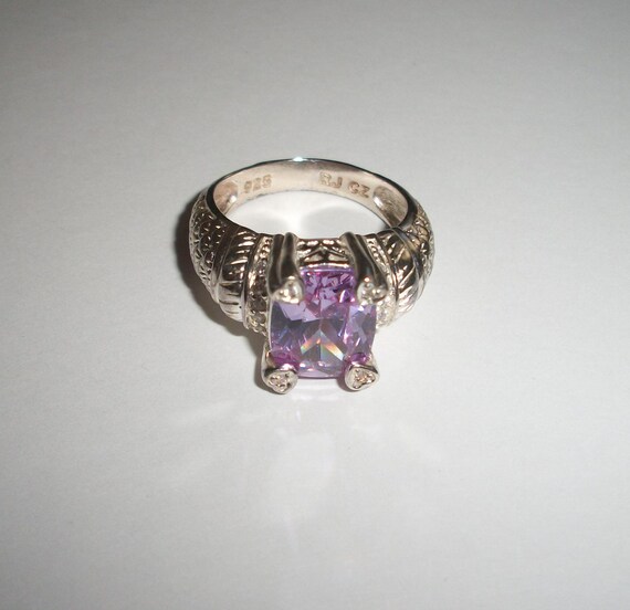 925 Silver Amethyst Harem Style Statement Ring - image 2