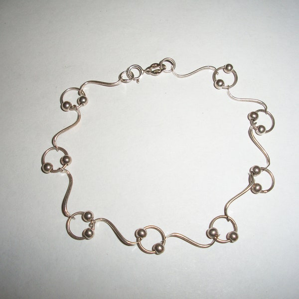 Estate 925 Silver Ball Circle Link MC Bracelet