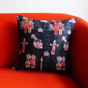 Batik Pillowcase *featuring Indonesian Folk Puppets!* Traditional Betawi-style Pattern | Fabric Sourced from Java, Indonesia - Unique Gifts