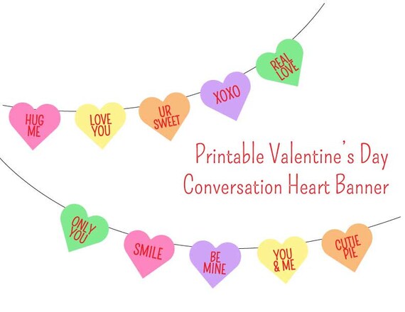 Conversation Heart Valentine S Day Banner Printable Etsy