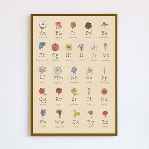 Flower Alphabet Poster, Flower Alphabet Print, Flower Nursery, Flower Art Print, Flower ABCs, Flower Poster, Floral, Early Learning