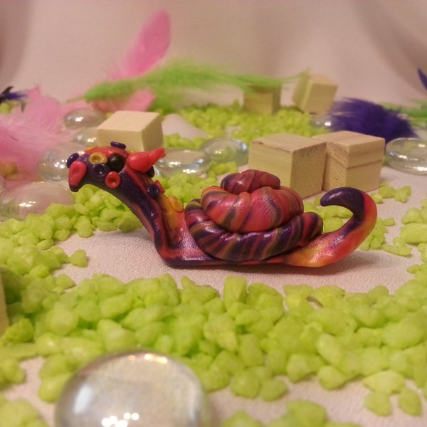 Polymer Clay Dragon Snail - Pink, Yellow & Purple Swirl