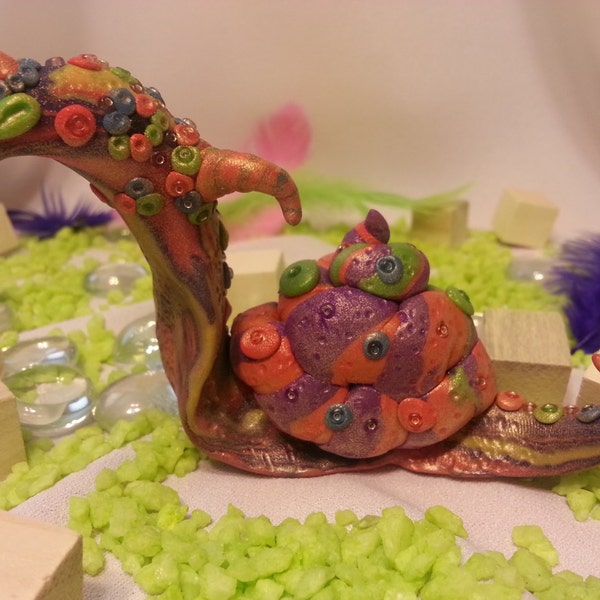 Rainbow Swirl Polymer Clay Dragon Snail
