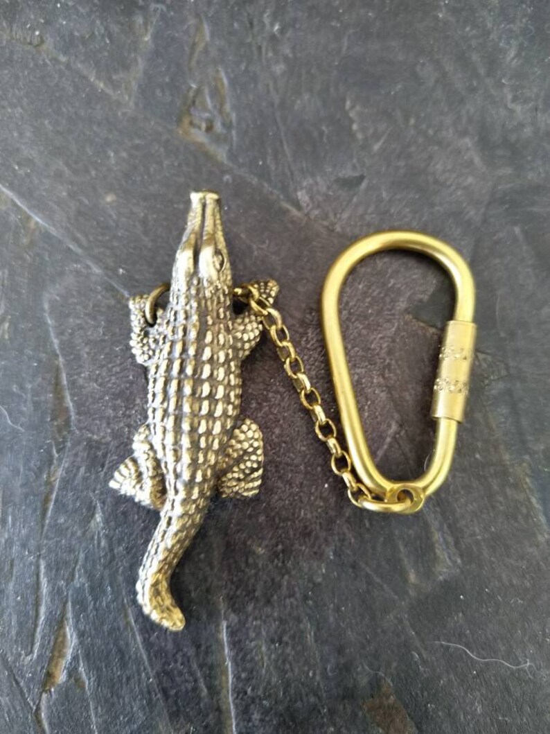 Brass keychain mens accessory alligator keychain bronze Etsy