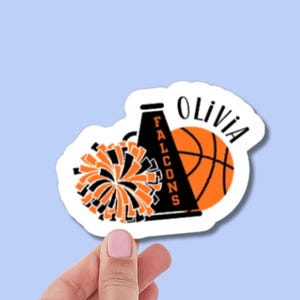 Gepersonaliseerde cheer-basketbalflesstickers | Teamcadeau | Aangepaste teamnaam en schoolkleuren | Seniorenavond