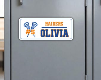 Personalized Lacrosse Magnet | Lacrosse Locker Room Decor | Lacrosse Team School locker magnets | Custom Name magnets | Sports Team gifts
