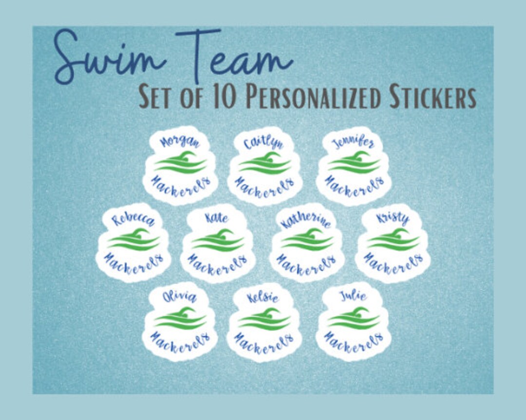 Swimming Personalized Team Sticker Set of 10 Custom Swim Team Sticker