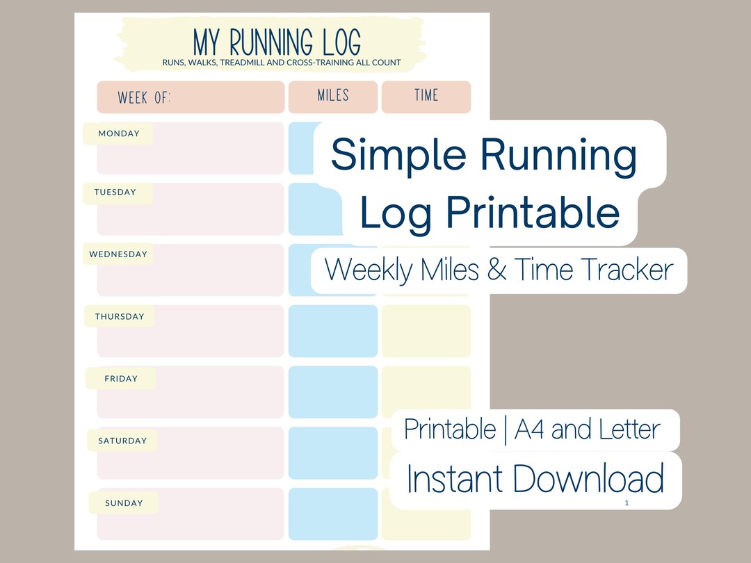 Printable Rweekly Running Log Simple Running Log Printable | Weekly Miles & Time Tracker | Beginner ...