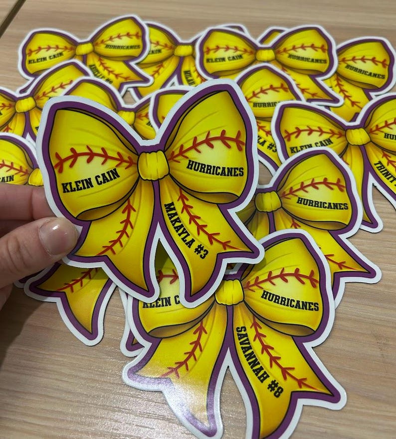 Sofball Ribbon Sticker Personalized Softball Sticker | Bow Sticker for Softball Team ...