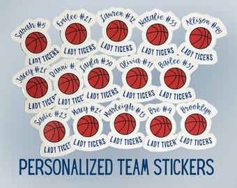 Pegatinas de baloncesto personalizadas para equipos (10 unidades o más) / Regalo inspirador para el equipo de baloncesto / Pegatinas para botellas de agua / Regalo de fin de temporada
