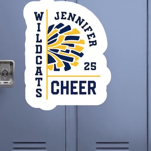 Imán o calcomanía con nombre de animadora personalizado / Imán personalizado para casillero de animadoras / Regalo para el equipo de animadoras / Imán para la noche de último año / Animadora