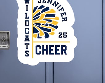 Aimant ou autocollant personnalisé nom de pom-pom girl | Aimant personnalisé pour casier Cheer | Cadeau esprit Cheer Squad | aimant de nuit pour personnes âgées | Pom-pom girl