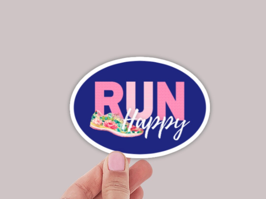 Run Happy Sticker or Magnet | Running Decal | Personalized Running Gift ...
