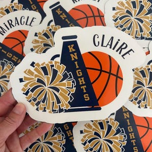 Gepersonaliseerde waterdichte cheer-basketbalstickers: aangepaste teamnaam en schoolkleuren | Waterflesstickers | Teamcadeau