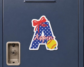 Personalized Softball Locker Magnet or Sticker | Customized locker decor with school colors | Team Locker room | Custom name stickers