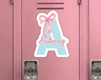 Cute Personalized Name Magnet | Pink Bow Initial Locker Decor | Teen Girl Locker Accessories | Middle School Locker Decoration