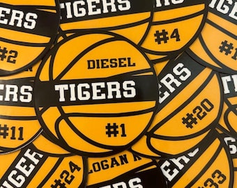 Pegatina de baloncesto personalizada con el nombre de tu equipo, colores y número de jugador / Pegatinas y etiquetas para el día del partido