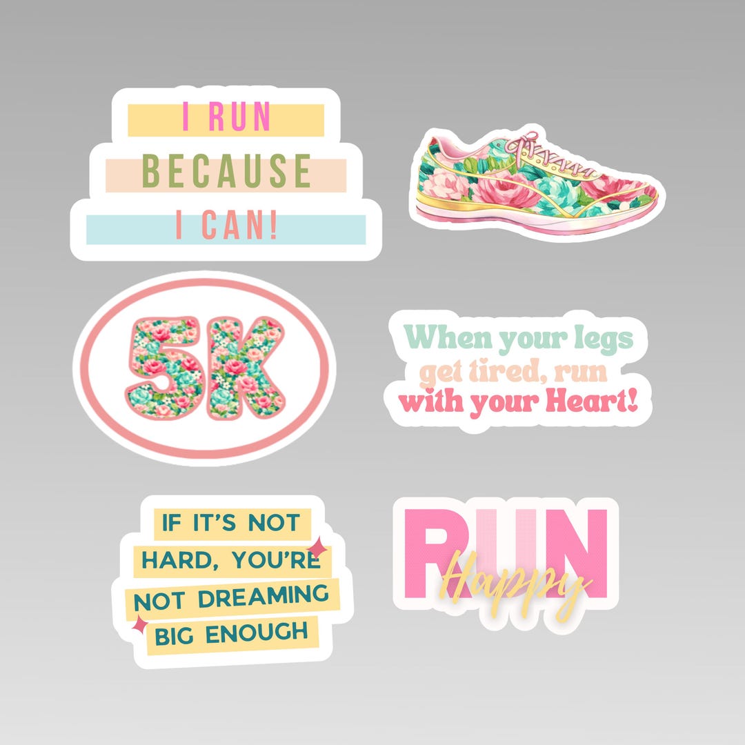 Run Sticker Design Running Sticker Set of 6 Stickers | Gift for 5K Runner | Club Runner ...