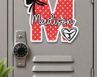 Personalized Gymnastics Locker Magnet or Sticker | Customized locker decor with school colors | Team Locker room | Custom name stickers