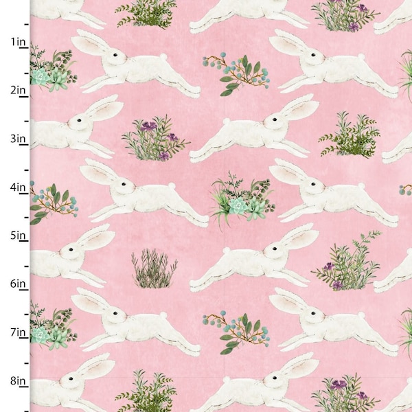 Touch of Spring Bunnies Pink - Beth Albert for 3 Wishes Fabrics - 18746-PNK - 100% Quilting Cotton Cut Continuously