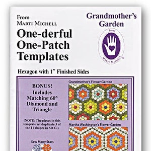 Plantilla hexagonal de 1" para el jardín de la abuela, piezas de papel en inglés, Marti Michell, también incluye diamante de 60 grados, 8351