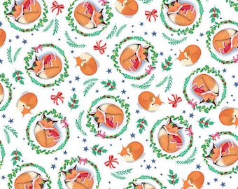 Grey Orange Sleeping Fox 100/% COTTON CANVAS Printed Fabric Craft 58/" 1708