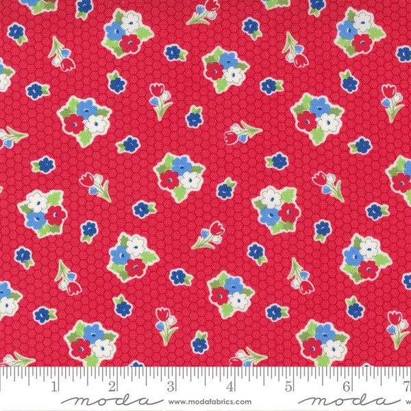 Love Lily Cherry Red Florals by April Rosenthal of Prairie Grass Patterns - Moda Fabrics - 24112-12 - 100% Quilting Cotton Cut Continuously