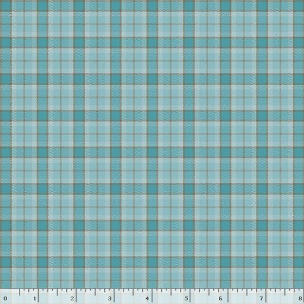 1/2 Yard REMNANT Marcella Plaid Aqua - Nancy Rink for Marcus Fabrics - R1510-Aqua - 100% Quilting Cotton