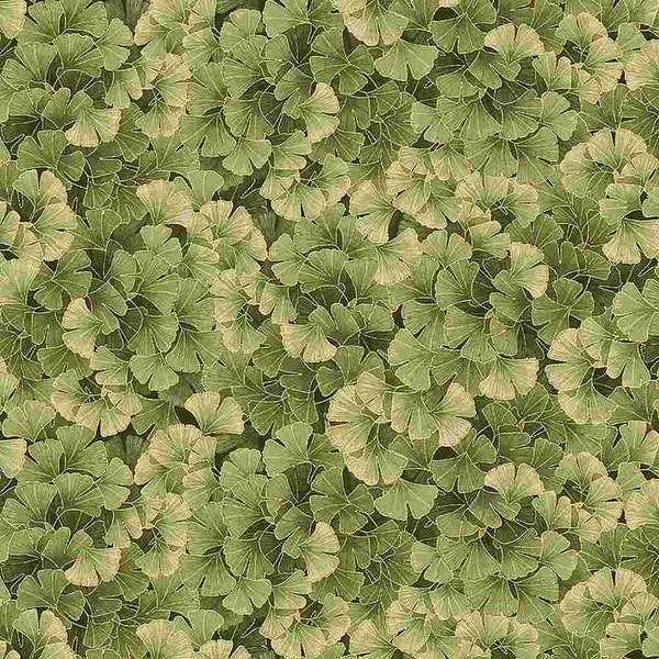 Kyoto Garden Gingko Green w/Metallic by Chang-A Hwang for Timeless Treasures, CM1672-GREEN, 100% Cotton CUT CONTINUOUSLY