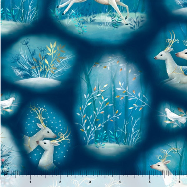 Winter Wishes Reindeer Vignettes Navy par Sarah Summers pour QT Fabrics - 28855-N - 100% Coton Coupé en continu