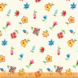 Five + Ten Ivory Cream Floral Toss - Denyse Schmidt for Windham Fabrics - 52481-1 - 100% Quilting Cotton Cut Continuously
