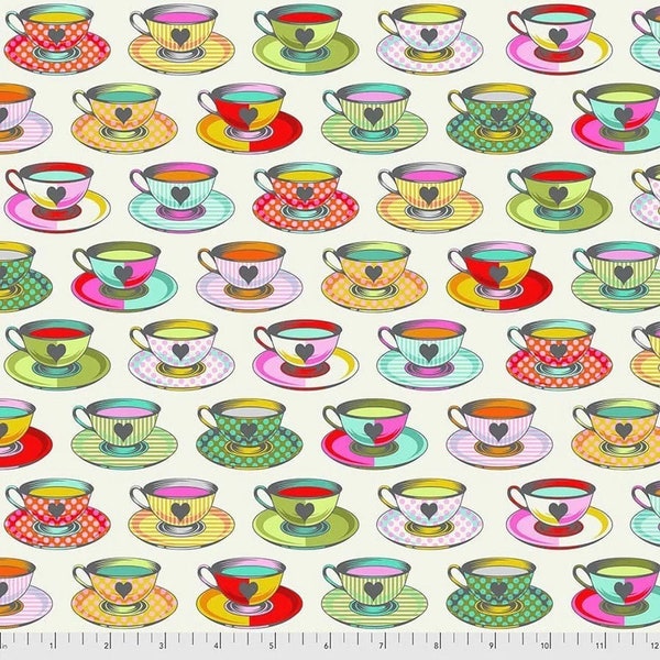 Tula Pink Curiouser & Curiouser Teacups in Sugar - Free Spirit Fabrics - PWTP163.SUGAR - 100% Quilting Cotton Cut Continuously