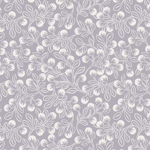 Secret Winter Garden Iced Lavender Snowberries w/Pearl Elements, Lewis & Irene, A658-3, 100% Quilting Cotton Cut Continuously