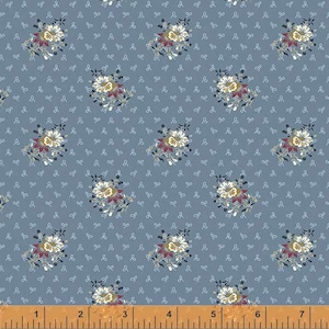 Bedford Dusty Blue Picked Flowers, Mary Koval for Windham Fabrics, 53146-2, 100% Cotton Cut Continuously