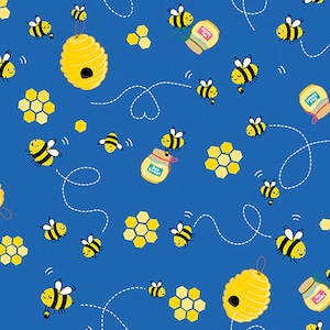 Happy Camper Blue Bee Sweet, Kanvas Studio of Benartex Fabrics, 12843-54, 100% Quilting Cotton Cut Continuously, Digital Print