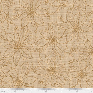 North Pole Express Tan Poinsettia, Pela Studio for P&B Textiles, NPEX-4766-NE, 100% Quilting Cotton, Fabric Cut Continuously