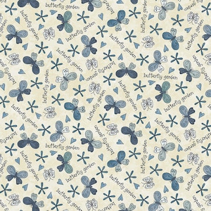 Butterflies and Blooms Cream Butterfly & Words - Gail Pan for Henry Glass Fabrics - 3149-33 - 100% Cotton CUT CONTINUOUSLY